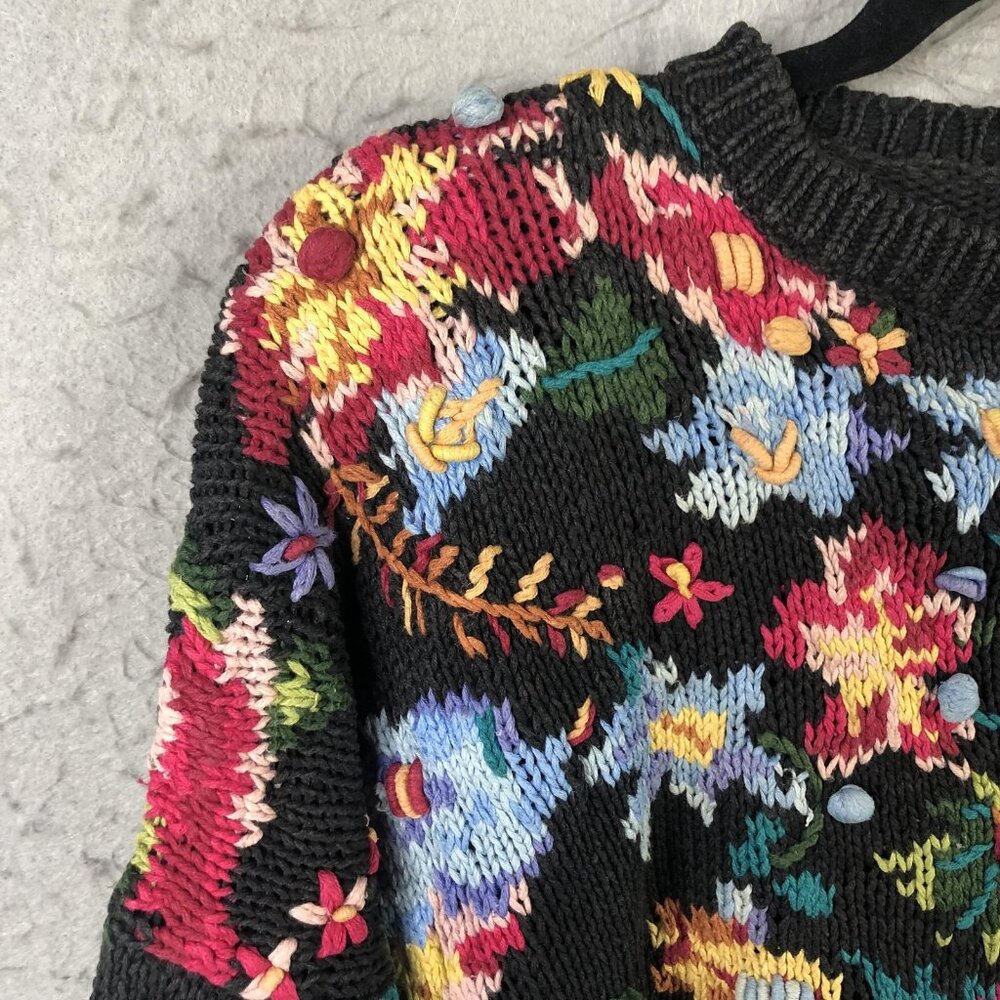 Vintage Cullinane Sweater Womens M Multicolor Floral Patchwork Chunky Knit Artsy - Picture 15 of 16